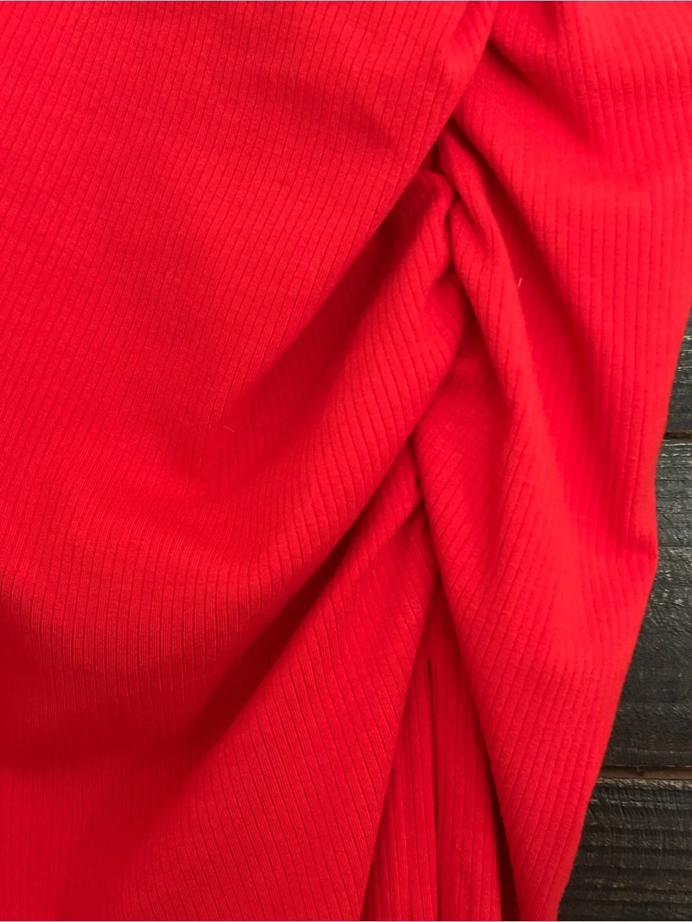 Lulus Centered on Style Red One-Shoulder Bodycon Ribbed Midi Dress Ruched Slit - Picture 9 of 13